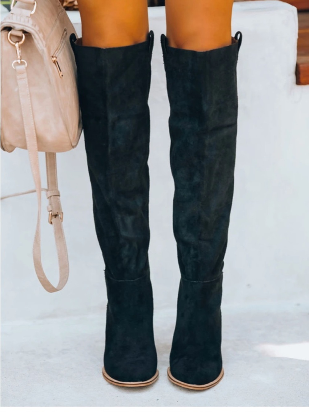 Women’s Black Suede Knee-High Block Heel Boots - Picture 3 of 8